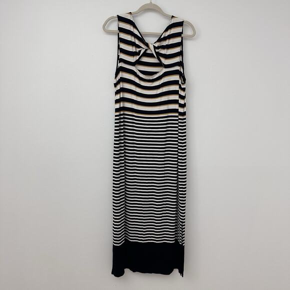 Loft Womens XL Rayon Stretchy Striped Maxi Dress Casual Comfort Open Back - Picture 6 of 7